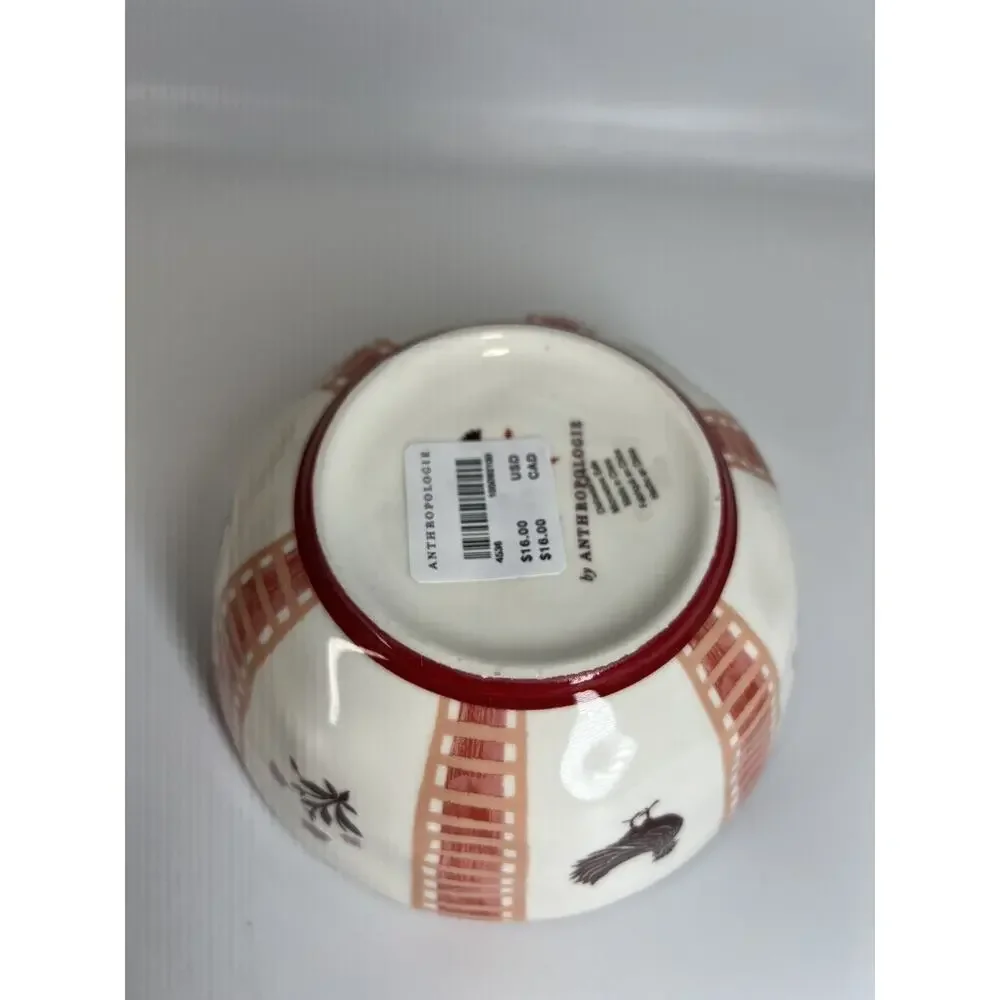 Anthropologie Millie Stoneware Yogurt Bowl Orange Chicken Farm Country